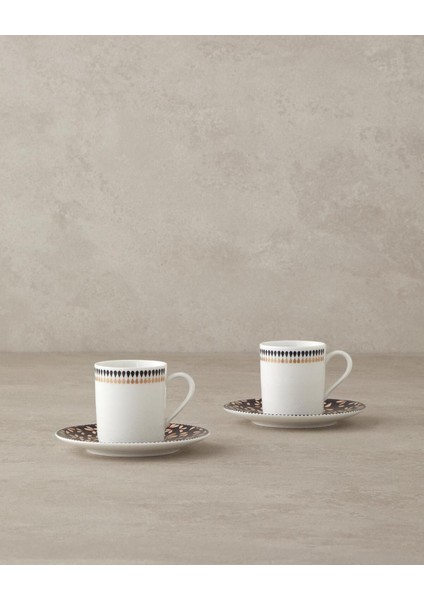 Şık Siyah Porselen 4’lü Kahve Fincan Takımı, 80 Ml, 2 Kişilik
