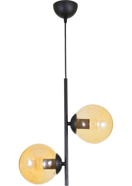 Modern Bal Glop Camlı Ikili Siyah Avize Seti, Şık ve Zarif Tasarım.