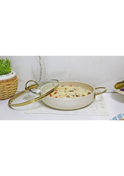 Altın Renkli Granit 26 cm Basık Tencere, Şık ve Dayanıklı Mutfak Gereçleri