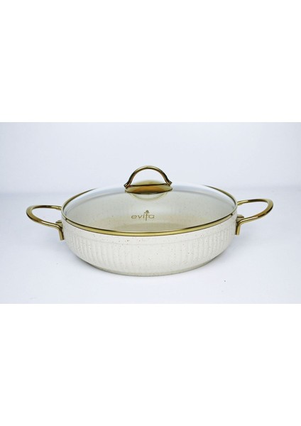 Altın Renkli Granit 26 cm Basık Tencere, Şık ve Dayanıklı Mutfak Gereçleri fiyatları