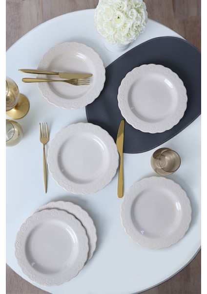 Bej Krem Pasta Tabağı 21 Cm, 6'lı Set, Şık ve Kullanışlı Ev ve Davet Ürünleri