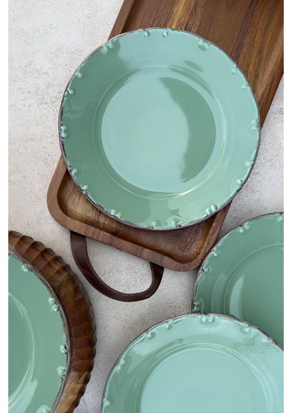 6 Kişilik 19 cm Yeşil Porselen Pasta Sunum Tabağı Takımı fiyatları