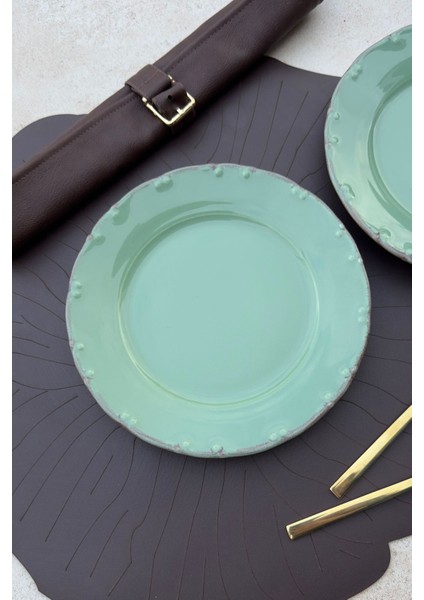 6 Kişilik 19 cm Yeşil Porselen Pasta Sunum Tabağı Takımı modelleri