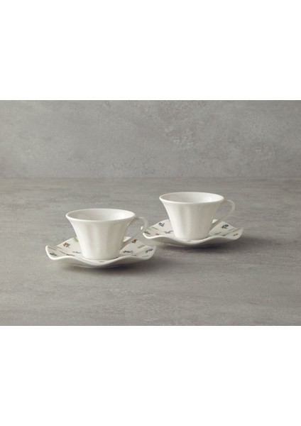 2 Kişilik Yeşil-Mavi Porselen Kahve Fincan Takımı, 4 Parça