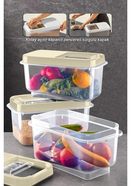 3'lü 7,5l Çok Renkli Sürgülü Kapaklı Saklama Kutusu