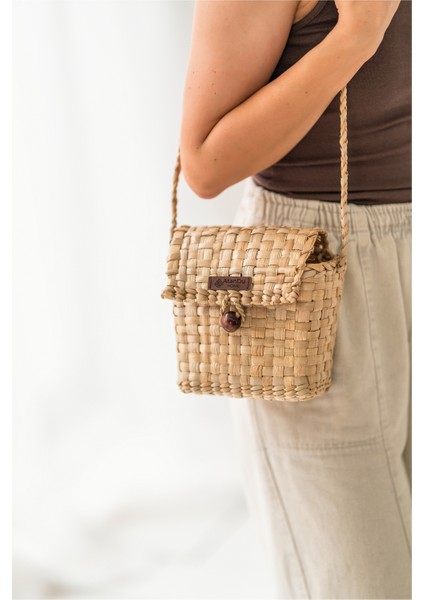 El Yapımı Doğal Hasır Kol Çantası | 15X15X9 cm | Askılı – Kadın Çanta – Bohem Tarz – Yazlık Kol Çantası fiyatları