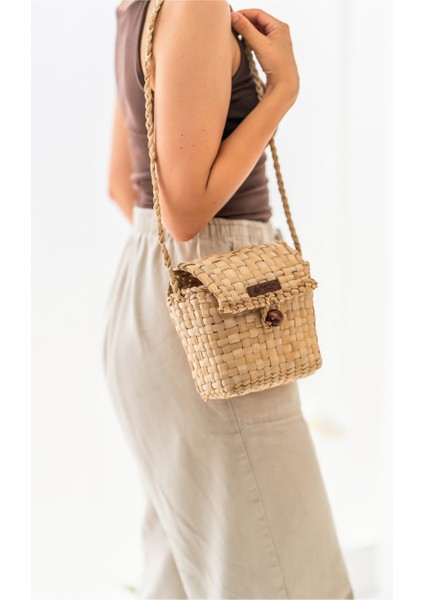 El Yapımı Doğal Hasır Kol Çantası | 15X15X9 cm | Askılı – Kadın Çanta – Bohem Tarz – Yazlık Kol Çantası indirimleri