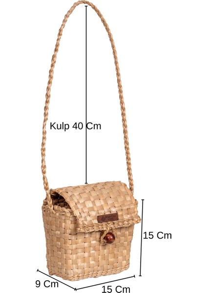 El Yapımı Doğal Hasır Kol Çantası | 15X15X9 cm | Askılı – Kadın Çanta – Bohem Tarz – Yazlık Kol Çantası