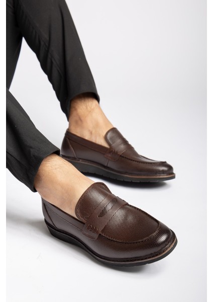 Hakiki Deri, Bağcıksız, Dikişli, Çok Şık Erkek Klasik Ayakkabı