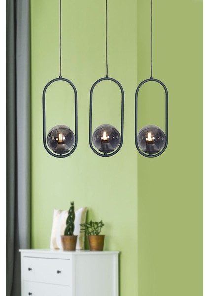 Modern 3'lü Antrasit Metal ve Füme Cam Avize, Şık ve Zarif Tasarım