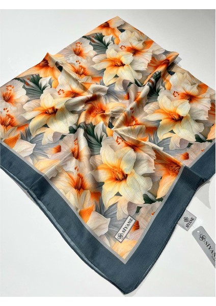 Siyane Pamuklu Eşarp Desenli - 7