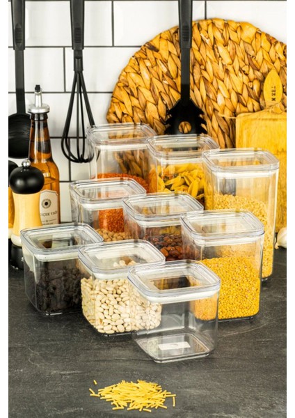 9'lu Vakumlu Şeffaf Saklama Kabı Seti, 3 Farklı Boy, Pratik ve Şık Tasarım