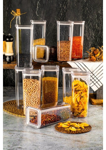 9'lu Vakumlu Şeffaf Saklama Kabı Seti, 3 Farklı Boy, Pratik ve Şık Tasarım modelleri