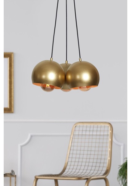 3'lü Sarı Metal Gövde Tasarım Lüx Sıralı Avize