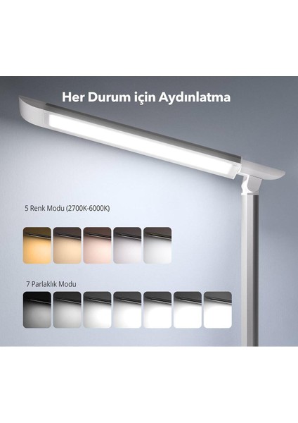 12W Akıllı Çok Renkli LED Masa Lambası, Gri, Şık ve Enerji Tasarruflu indirimleri
