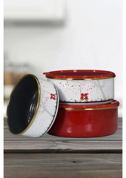 Renkli Emaye Üçlü Saklama Seti, Şık ve Kullanışlı Ev Dekorasyonu Malzemesi fiyatları