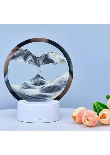 3D Hareketli Kum Saati Rgb Işıklı Gece Lambası, Gri Renkli, Şık ve Atmosfer Yaratıcı
