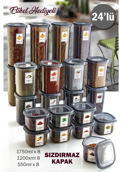 Gri 24'lü Sızdırmaz Saklama Kabı Seti, Dondurucu ve Mikrodalga Uyumlu