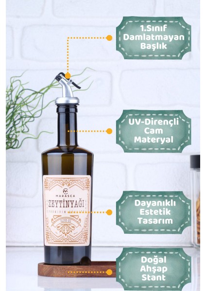 Renkli Ahşap Stantlı Cam Yağ Şişesi Seti 500 Ml, Rustik Tasarım fiyatları