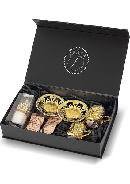 El Işlemeli Sarı Kahve Fincan Takımı ve Mum Hediye Seti, Şık ve Doğal.