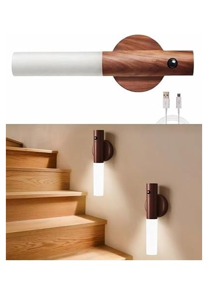 Duvar Aplik Hareket Sensörlü Gece Işıkları Iç Mekan Mıknatıslı Taşınabilir LED Şarj Edilebilir Ahşap Tasarımlı Dolap Işıkları Merdiven El Tipi Duvar Yatak Odası Koridor Mutfak (Kahverengi) fiyatları