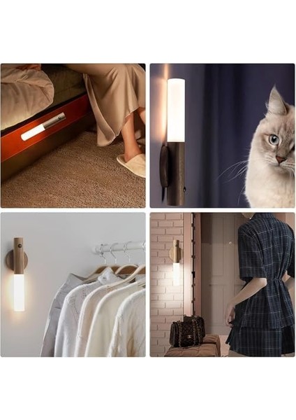 Duvar Aplik Hareket Sensörlü Gece Işıkları Iç Mekan Mıknatıslı Taşınabilir LED Şarj Edilebilir Ahşap Tasarımlı Dolap Işıkları Merdiven El Tipi Duvar Yatak Odası Koridor Mutfak (Kahverengi) modelleri