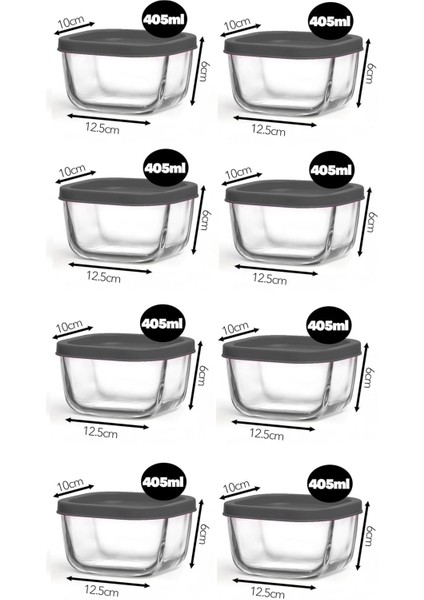 Gri Saklama Kabı Seti 8'li, 405CC, Kapaklı, Pratik ve Şık Mutfak Gereçleri