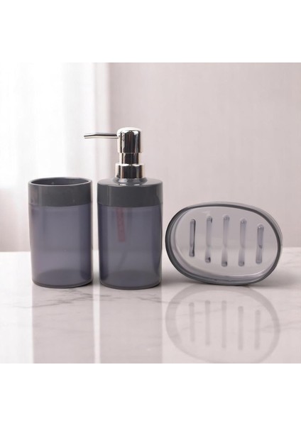 Akrilik 3'lü Banyo ve Lavabo Seti - Diş Fırçalık, Sıvı Sabunluk ve Katı Sabunluk - Şık, Dayanıklı, Modern Banyo Organizeri (Asorti)
