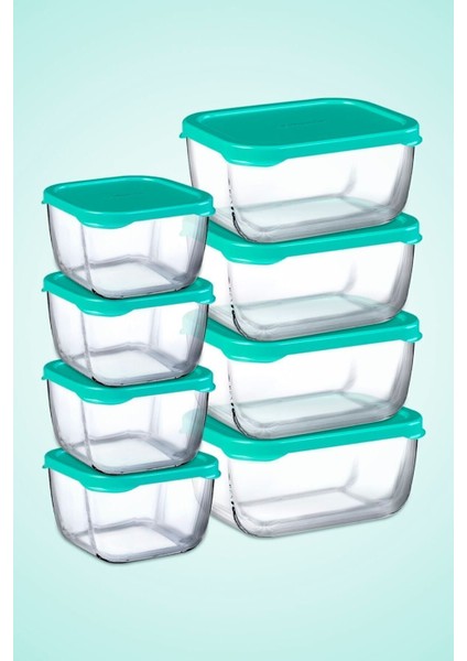 8 Parça Açık Mavi Saklama Kabı Takımı (4 Orta, 4 Küçük)