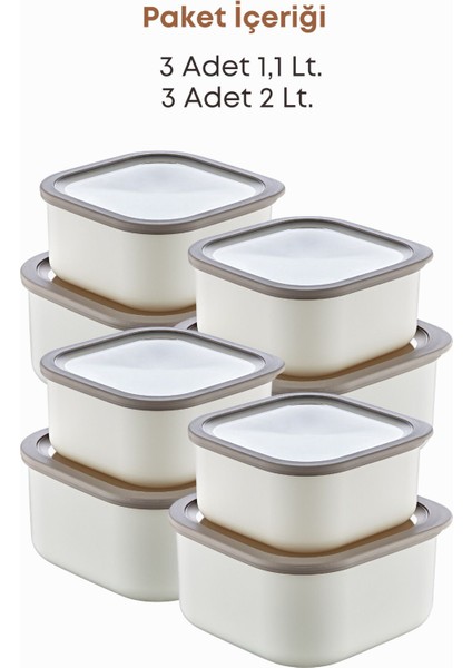6'lı Set, Sızdırmaz, Mikrodalga Uygun, Bej Erzak Saklama Kapları, Farklı Boyutlar fırsatları
