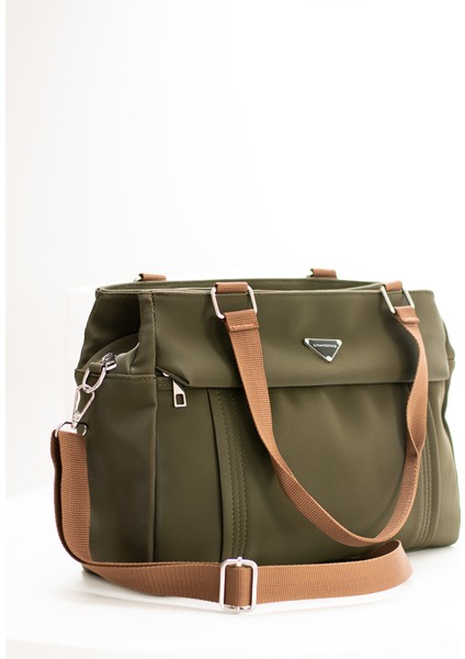 1416 Kadın Saten Kumaş 5 Bölmeli Ayarlanabilir Çapraz Askılı El ve Omuz Çantası