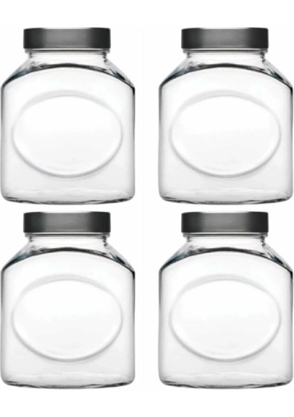 4 Adet Elips Metal Kapaklı Cam Kavanoz 1000 Cc, Şık ve Kullanışlı Saklama Çözümü