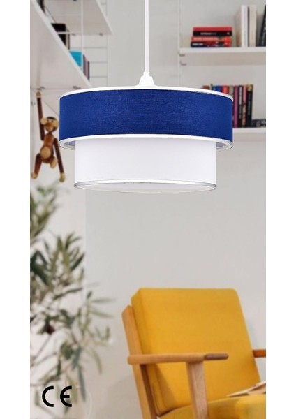 Lacivert 2 Katlı Kumaş Pasta Avize, Yatak ve Çocuk Odası Için Şık Aydınlatma