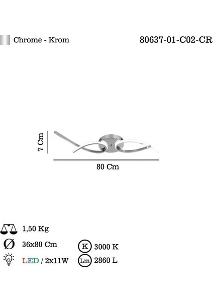 Pascua 2 Lı Krom Ledlı Plafonyer 3000K 450MA 20W modelleri