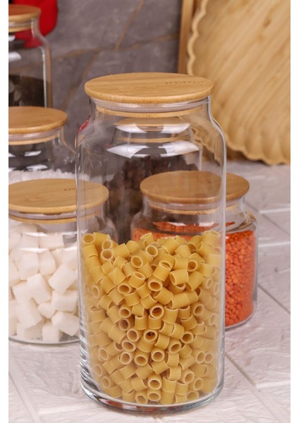 6'lı Cam Saklama Kabı Seti, Vakumlu Bambu Kapak, 600ML-800ML-1300ML modelleri