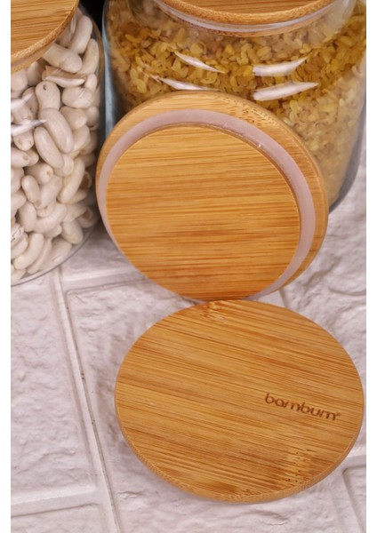 6'lı Cam Saklama Kabı Seti, Vakumlu Bambu Kapak, 600ML-800ML-1300ML
