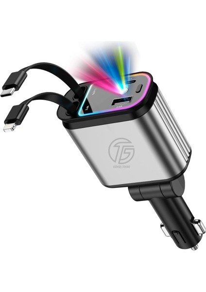 USB C Type-C Araç Şarj Aleti, 4'ü 1 Arada Hızlı Şarj Araç 66W Araç USB Çakmaklık Şarj Cihazı