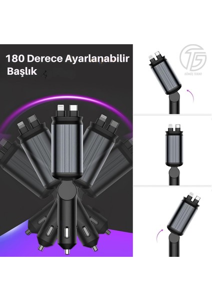 USB C Type-C Araç Şarj Aleti, 4'ü 1 Arada Hızlı Şarj Araç 66W Araç USB Çakmaklık Şarj Cihazı modelleri