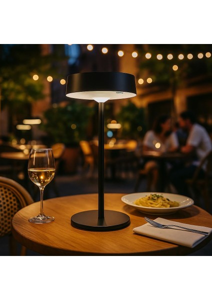 Solar Şarjlı Masa Lambası - 3 Kademeli Dimmer, Dokunmatik, Type-C Usb, Güneş Enerjili, Siyah Metal Gövde, 31 cm