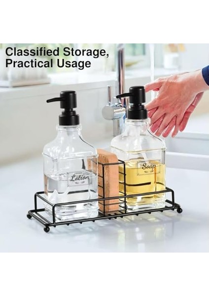 Home 2 Li Metal Standlı Cam Sıvı Sabunluk ve Losyonluk Seti - Süngerlik Hazneli Şeffaf Cam Şişe, Banyo ve Mutfak Tezgahı Için Şık ve Kullanışlı Pompalı Sıvı Sabunluk Takımı (Siyah) fiyatları