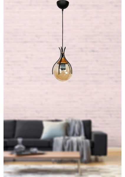 Şık Siyah Bal Glop Cam Tekli Avize, Modern Aydınlatma Seçeneği