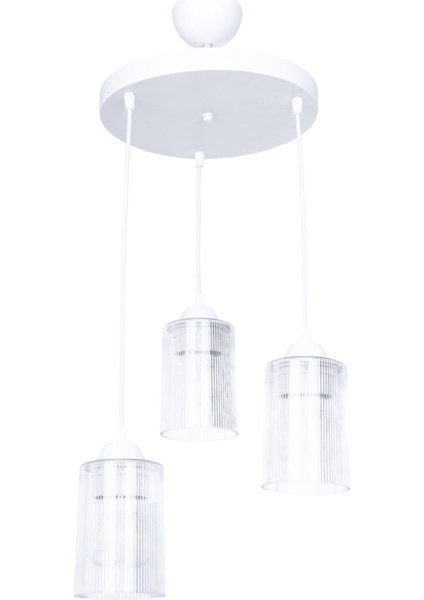 3'lü Optik Cam Sarkıt Avize, Beyaz, Şık ve Modern Aydınlatma Seçeneği