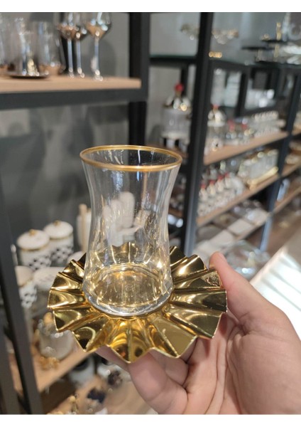 Şık Metal Yelpaze Model Çay Seti, 6 Kişilik, Zarif ve Dayanıklı Tasarım