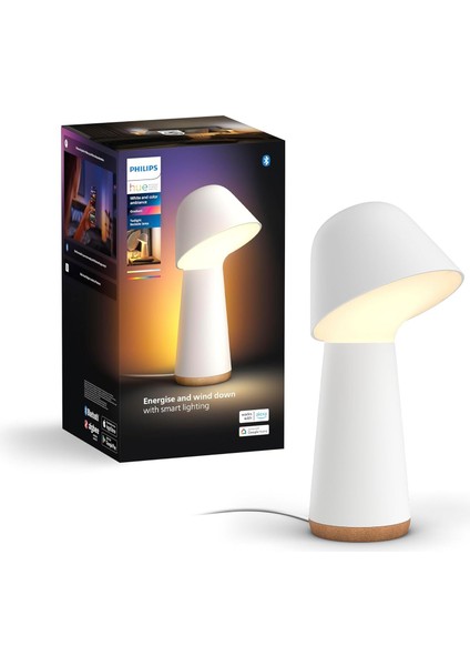 Hue Twilight Akıllı Uyku ve Uyandırma Masa Lambası, Beyaz ve Renkli Işık, Bluetooth Uyumlu, Alexa, Apple Home & Google Assistant ile Sesli Kontrol, Beyaz
