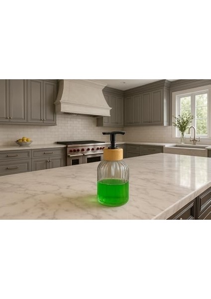 Cam Sıvı Sabunluk - Doğal Bambu Başlıklı | Şeffaf Cam Gövde | Banyo, Mutfak ve Lavabo Üstü Kullanım Için Modern Pompalı Sabun Dispenseri 300 ml fiyatları