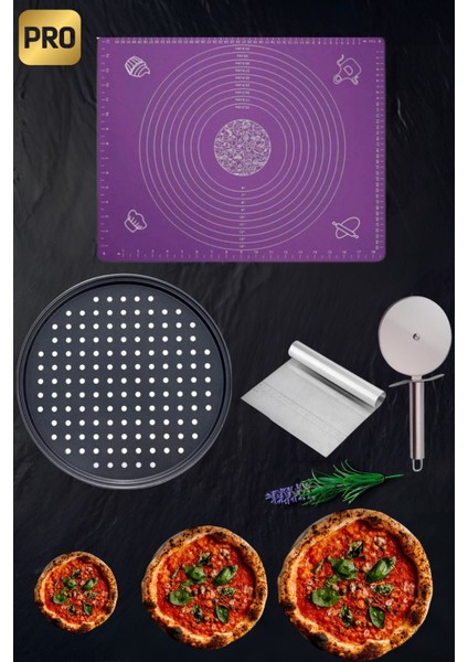 Hazırlık Seti: Yapışmaz Tepsi, Pizza Kesici, Spatula ve Silikon Hamur Matı