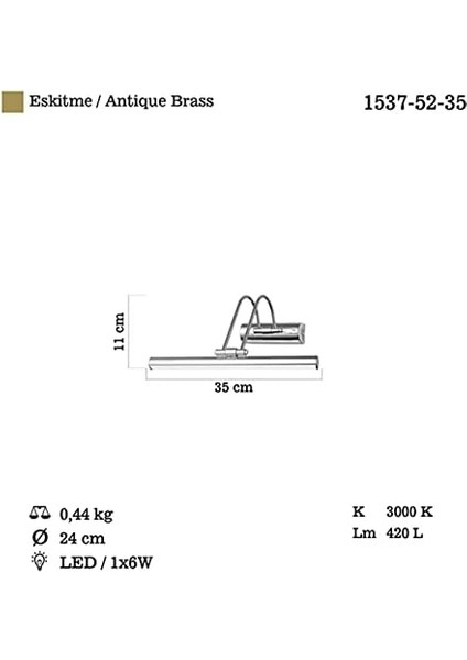 Pona 35 cm Ledli Antik Lak Aplik 6W modelleri