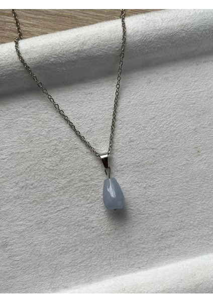 Damla Akuamarin Taşı Gümüş Kaplama Kolye El Yapımı