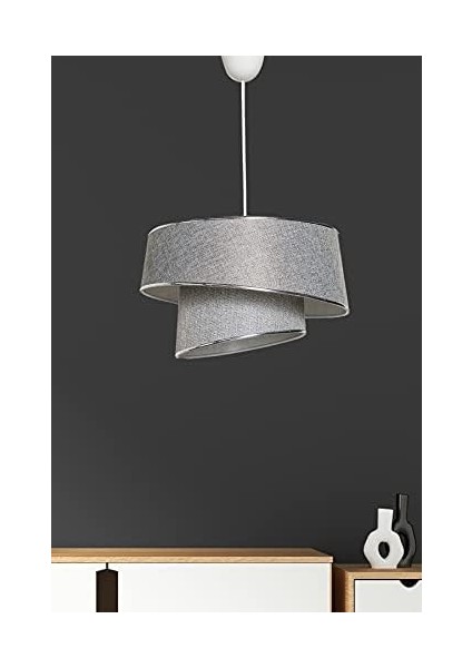 Tasarım Metal ve Gri Kumaş Gövde - LED ve Ampul Uyumlu Ayarlanabilir Asma Tavan Lambası fiyatları