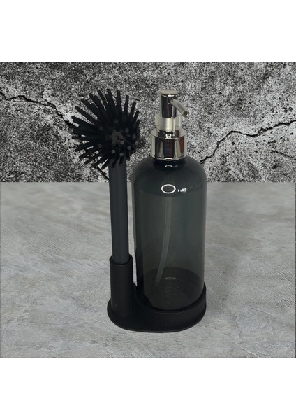 Plastik Sıvı Sabunluk ve Silikon Bulaşık Sıyırma Fırçası (Kutuludur)